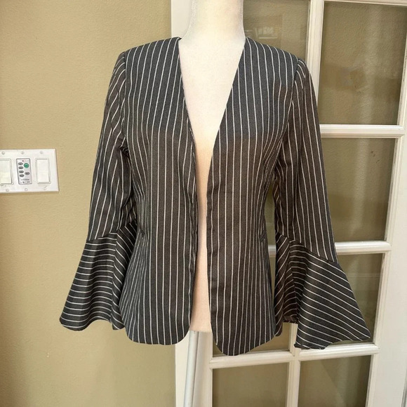 NWOT HARLOWE & GRAHAM Pinstripe Trumpet Sleeve Blazer - size Medium - Picture 6 of 6